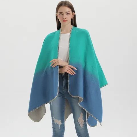 Scialle da Donna in Maglia Sfumata Poncho Casual Aperto Davanti Morbido Mantello Autunno Inverno Cappotto Multicolore Sciarpa da Viaggio
