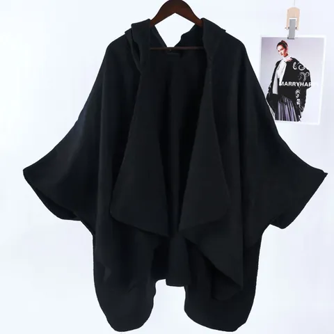 Poncho con Capucha de Color Sólido para Mujer Capa de Imitación de Cachemira Abierta por Delante Chal con Abertura Cálido Invierno Otoño Capa de Moda