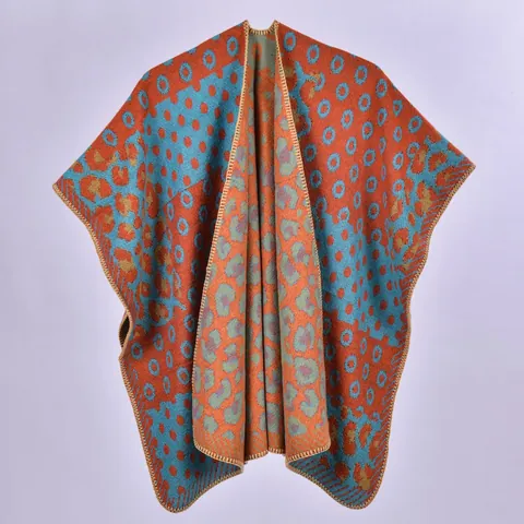 Châle Poncho en Tricot pour Femme Imprimé Léopard Pois 50% Acrylique 50% Polyester Chaud Épaissi Ouvert sur le Devant Cape