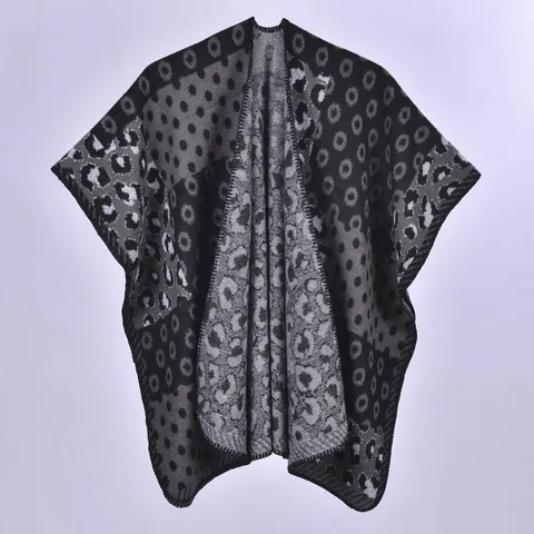 Châle Poncho en Tricot pour Femme Imprimé Léopard Pois 50% Acrylique 50% Polyester Chaud Épaissi Ouvert sur le Devant Cape