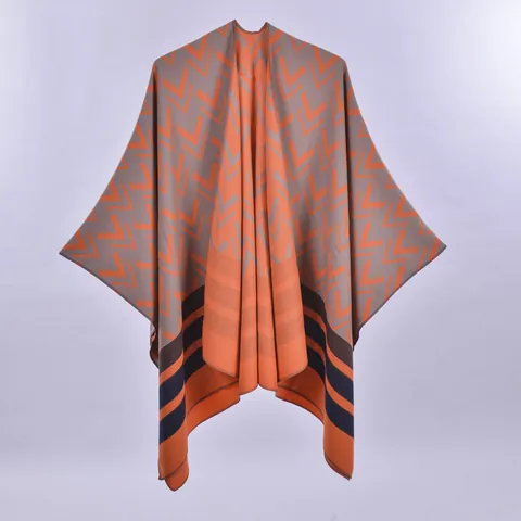 Women's Vintage Geometric Knit Poncho Shawl Reversible Wrap Open Front Cardigan Soft Warm Winter Fall Cape Outerwear