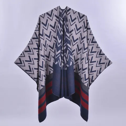 Women's Vintage Geometric Knit Poncho Shawl Reversible Wrap Open Front Cardigan Soft Warm Winter Fall Cape Outerwear