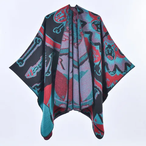Châle Poncho Vintage Gothique Tête De Mort Mandala Pour Femme Cape Chaude En Imitation Cachemire Couverture Ouverte Sur Le Devant Automne Hiver