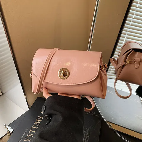 Borsa a Tracolla da Donna in Pelle PU Minimalista Chiusura a Girello Dorata Borsa a Spalla Tinta Unita Quadrata a Patta
