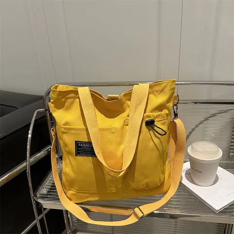 Women Large Capacity Canvas Tote Bag Casual Multi Pocket Crossbody Handbag Adjustable Strap School Fashion Shoulder Bag