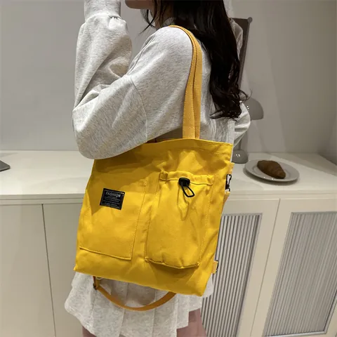 Women Large Capacity Canvas Tote Bag Casual Multi Pocket Crossbody Handbag Adjustable Strap School Fashion Shoulder Bag