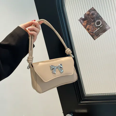 Borsa Sottobraccio in Pelle PU Stile Francese Minimalista da Donna Borsa a Tracolla con Fiocco Alla Moda Piccola Borsa Quadrata