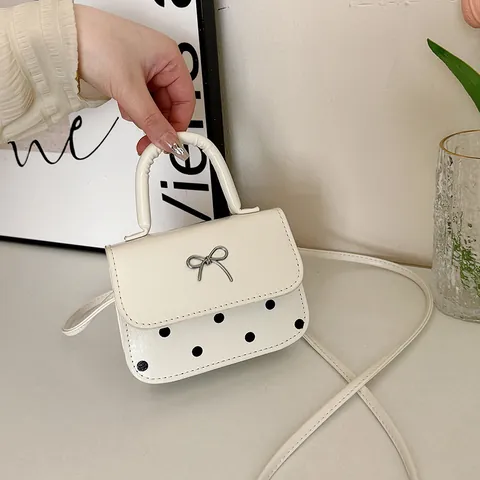 Mini Borsa a Mano da Donna in Pelle PU Moda Fiocco a Pois Borsa a Tracolla Stile Coreano Ins Piccola Borsa Quadrata