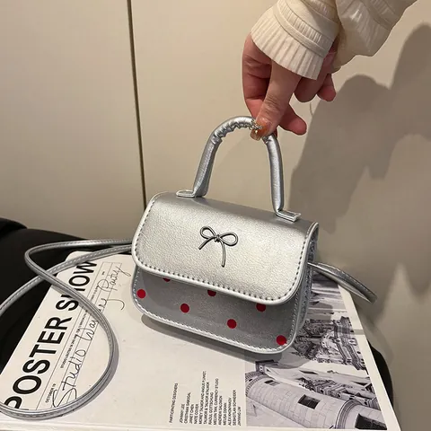 Mini Borsa a Mano da Donna in Pelle PU Moda Fiocco a Pois Borsa a Tracolla Stile Coreano Ins Piccola Borsa Quadrata
