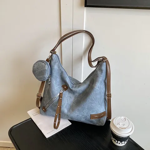 Vintage Scrub PU Leather Hobo Shoulder Bag For Women Large Capacity Tote Bag And Round Coin Pouch Casual Commute Handbag