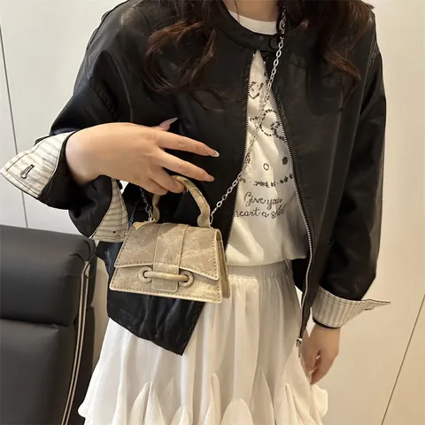 Niche Designer Mini Hourglass Crossbody Bag Women Metal Chain Denim Synthetic Leather Shoulder Bag Small Square Bag