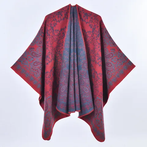 Scialle Poncho da Donna Vintage Paisley Reversibile Caldo Aperto Davanti Mantella Cardigan Motivo Etnico Sciarpa per Autunno Inverno