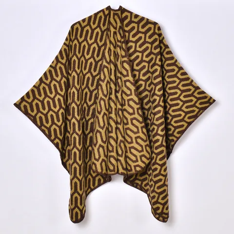 Chal Jacquard Geométrico de Moda para Mujer Poncho de Imitación de Cachemira Capa Cálida con Abertura para Viajes de Invierno