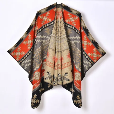 Chal Bohemio con Patrón Geométrico para Mujer Abertura Frontal Poncho Cálido de Mezcla de Acrílico y Poliéster Efecto Cachemira para Viajes Invierno Otoño