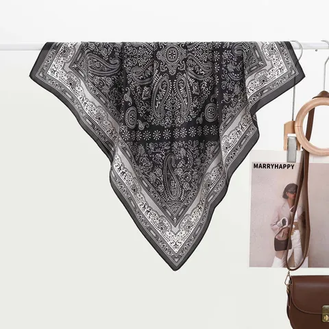 Vintage Paisley Print Satin Square Scarf For Women Elegant Silk Like Polyester Neck Scarf Bandana For Office Party Gift