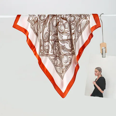 Foulard Quadrato in Satin con Stampa Floreale Barocca Etnica Retrò Elegante Bordo a Contrasto Seta Feel Per Donna Ufficio Quotidiano