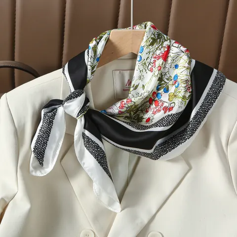 Foulard Quadrato in Raso con Stampa Floreale Vintage Francese per Donna Elegante Sciarpa da Collo con Bordo a Righe Accessorio Moda