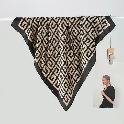 Women's Satin Square Scarf Elegant Geometric Greek Key Pattern 70x70cm Silk-Like Head Hair Handbag Wrap Neck Scarf