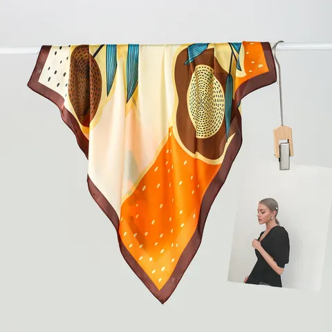 Women Fashion Satin Square Scarf Sunflower Print Abstract Artistic Headband Neck Scarf Versatile Accessories
