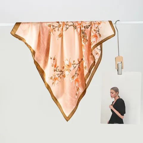 Women's Satin Square Scarf Elegant Magnolia Floral Print Soft Neck Kerchief Lightweight Fashion Wrap Accessories For Daily Wear