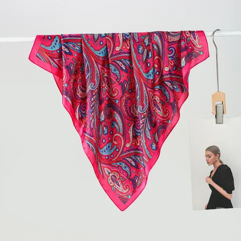 Women's Vintage Paisley Print Satin Square Scarf Fashion Smooth Neck Scarf Decorative Hair Band Handbag Scarf Accessory Gift