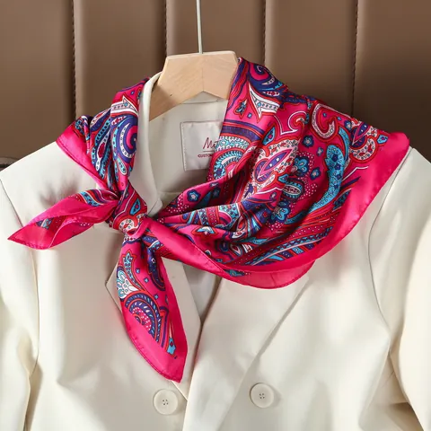 Women's Vintage Paisley Print Satin Square Scarf Fashion Smooth Neck Scarf Decorative Hair Band Handbag Scarf Accessory Gift