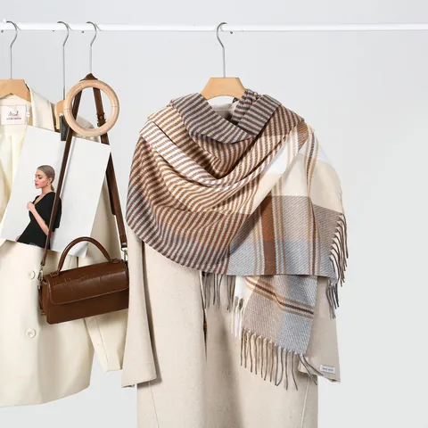 Winter Warme Ruit Kwastje Sjaal Voor Vrouwen Mannen Kasjmierachtig Polyester Horizontale Streep Grote Sjaal Wrap Zachte Nekwarmer