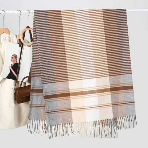Winter Warme Ruit Kwastje Sjaal Voor Vrouwen Mannen Kasjmierachtig Polyester Horizontale Streep Grote Sjaal Wrap Zachte Nekwarmer