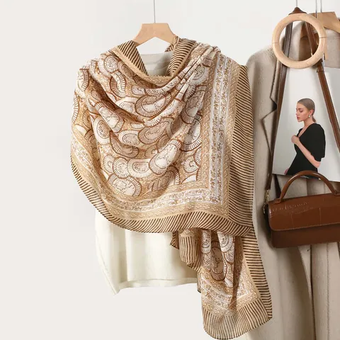 Dames Vintage Medaillon Bedrukte Sjaal Retro Mode Polyester Omslagdoek Lichtgewicht Zonnescherm Wrap Voor Lente Herfst Dames Accessoire