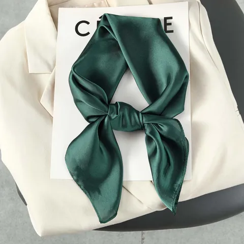 Women Elegant Solid Color Satin Square Scarf Silky Neck Head Scarf For Daily Office Sun Protection Versatile Fashion Accessory
