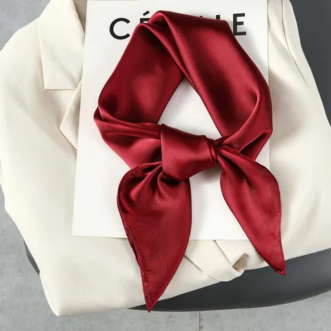 Women Elegant Solid Color Satin Square Scarf Silky Neck Head Scarf For Daily Office Sun Protection Versatile Fashion Accessory