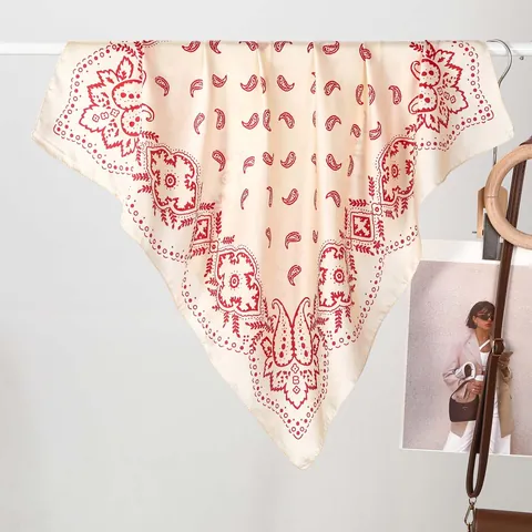 Women Vintage Paisley Print Satin Polyester Square Scarf Fashion Versatile Decorative Sun Protection Small Neck Scarf Accessory