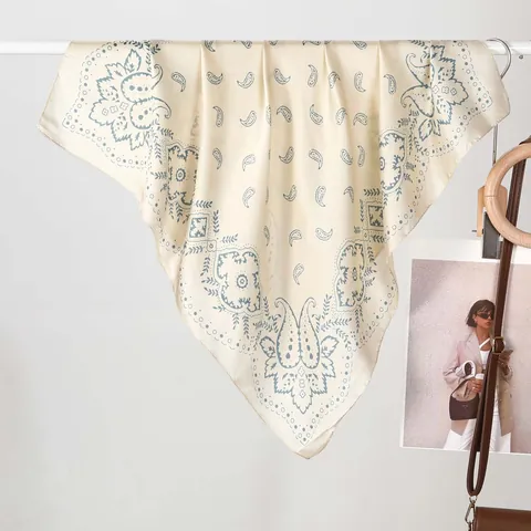 Women Vintage Paisley Print Satin Polyester Square Scarf Fashion Versatile Decorative Sun Protection Small Neck Scarf Accessory