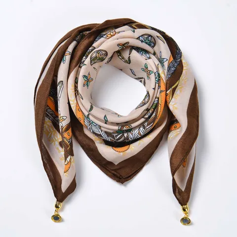 Women Elegant Square Scarf Magnetic Buckle Vintage Floral Printed Polyester Satin Neck Scarf Versatile Fashion Accessories