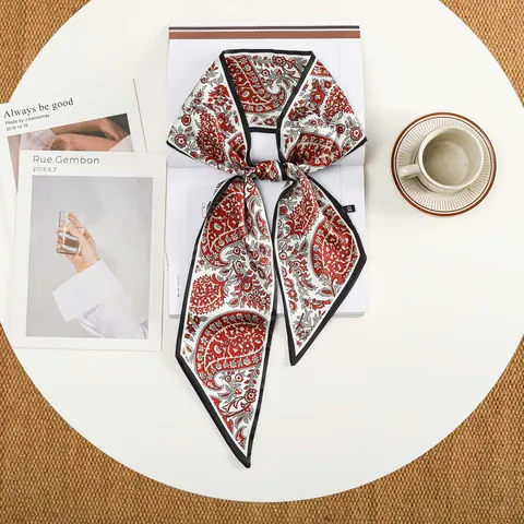 Women's French Retro Narrow Satin Scarf Paisley Polka Dot Printed Ribbon Headband For Bag Handle Neck Scarf Fashion Accessories