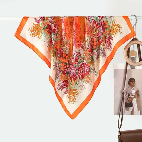 Elegante Foulard Quadrato in Raso Con Stampa Floreale Per Donna Leggero Simil Seta Foulard Alla Moda Per Viaggi Feste Quotidiano Accessorio