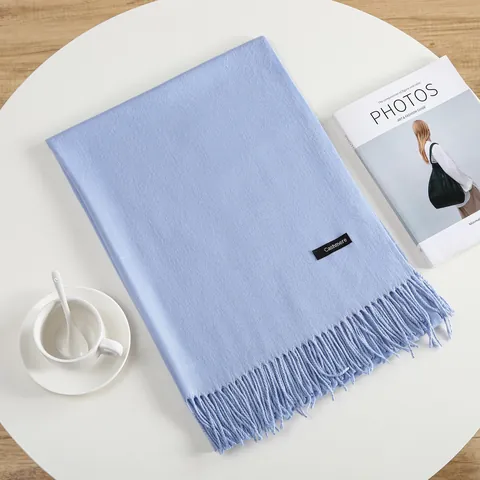 Women's Solid Color Imitation Cashmere Scarf With Tassels Soft Warm Winter Pashmina Shawl Elegant Long Wrap For Daily Wear