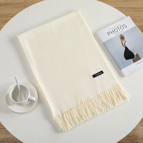 Women's Solid Color Imitation Cashmere Scarf With Tassels Soft Warm Winter Pashmina Shawl Elegant Long Wrap For Daily Wear