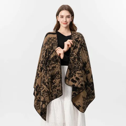 Chal Poncho de Jacquard Vintage de Animales y Bosque para Mujer Suave Imitación Cachemira Capa Cálida de Invierno para Viaje Moda