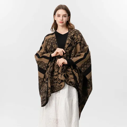 Chal Poncho de Jacquard Vintage de Animales y Bosque para Mujer Suave Imitación Cachemira Capa Cálida de Invierno para Viaje Moda