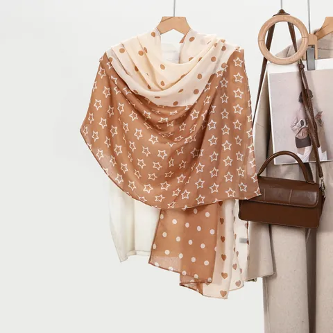 Écharpe Femme Imprimé Cœur et Pois Patchwork Légère en Polyester Mousseline Châle Long Élégant pour Plage Voyage Quotidien