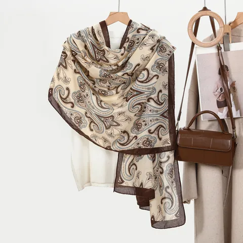 Women Large Paisley Print Scarf Retro Polyester Shawl Lightweight Sunshade Beach Wrap For Spring Autumn Summer Accessory