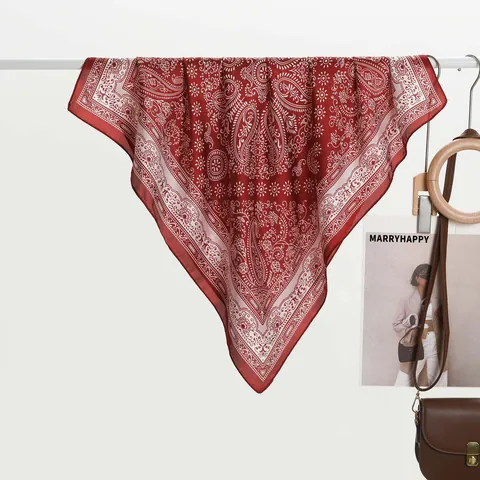 Vintage Paisley Print Satin Square Scarf For Women Elegant Silk Like Polyester Neck Scarf Bandana For Office Party Gift
