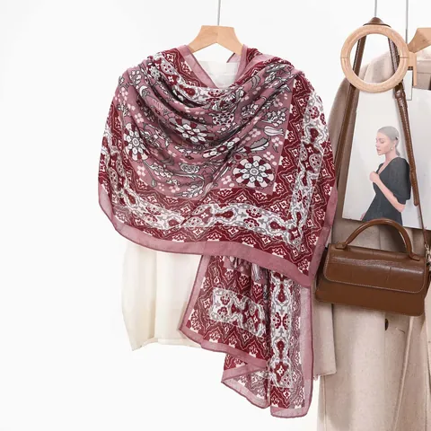 Sciarpa da Donna Vintage con Stampa Floreale di Loto Grande Scialle Etnico Bohémien Protezione Solare Accessori per Viaggi Quotidiani