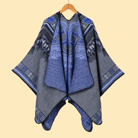 Mantella Poncho Donna Etnica Astratta Geometrica Effetto Cashmere Ispessita con Spacco Caldo Avvolgente Invernale