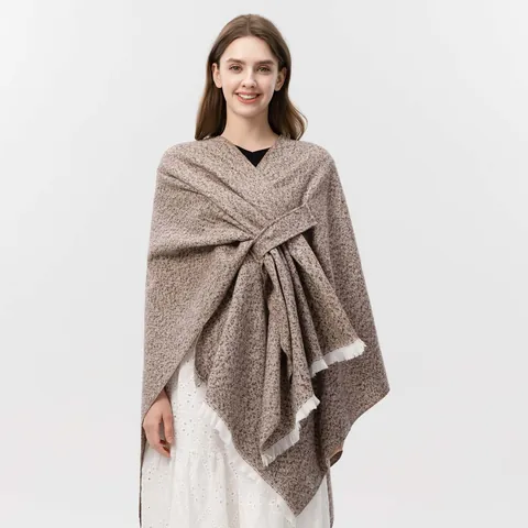Poncho Scialle da Donna Con Allacciatura Obliqua Spacco Nappe Morbido Cashmere Imitazione Wrap Per Inverno Autunno Outdoor Casual