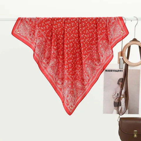 Women Paisley Print Satin Square Scarf Floral Pattern Sun Protection Head Scarf Fashion Neck Scarf Bandana For Travel Beach
