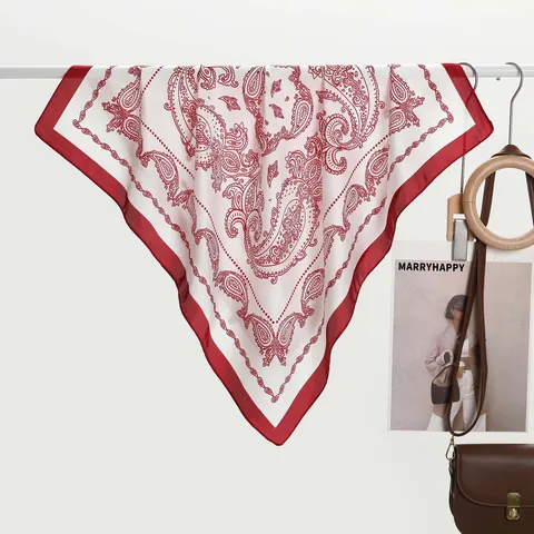Women Satin Square Scarf Vintage Paisley Print Elegant Neck Scarf Foulard Retro Bandana For Hair Handbag Head Accessories