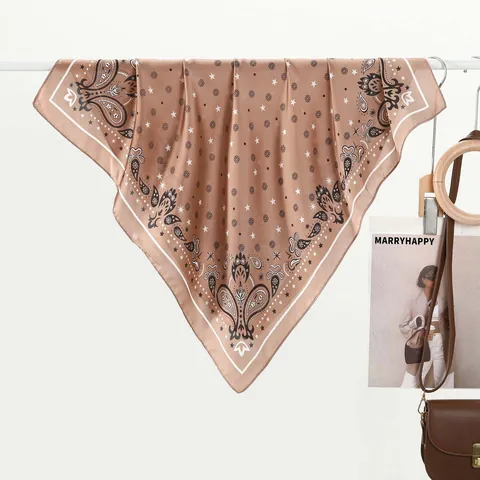 Vintage Paisley Star Print Satin Square Scarf For Women Elegant French Silk Like Headscarf Fashion Hair Bag Decorative Wrap