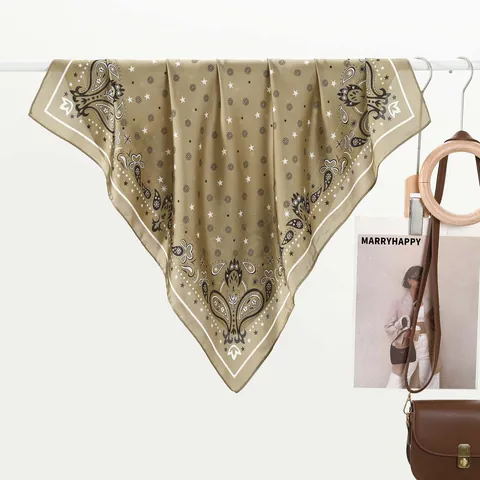 Vintage Paisley Star Print Satin Square Scarf For Women Elegant French Silk Like Headscarf Fashion Hair Bag Decorative Wrap